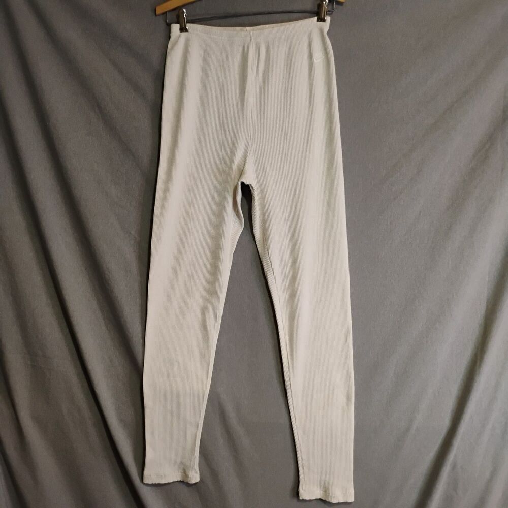 Vintage 90s Nike Silver Tag Cream Ribbed Leggings Womens Large Made in USA